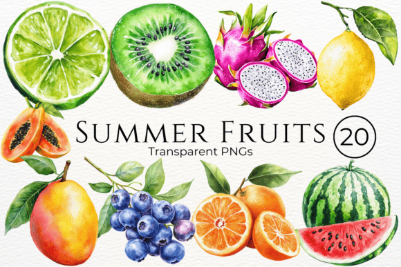 Download Summer Fruits Watercolor Clipart - Fruits Collection