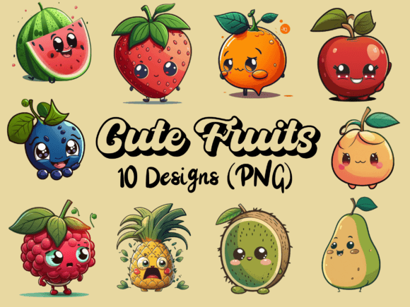 Download Sweet Faces: Cute Fruits Illustrations - Fruits Collection