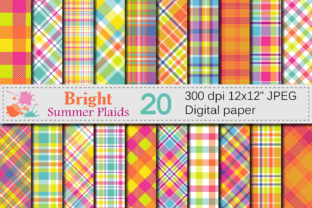 Download Bright Summer Plaid Digital Paper / Summer Multicolored Plaid Backgrounds / Orange and Yellow Plaid Patterns - Background Collection
