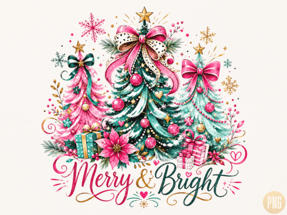 Download Merry &amp; Bright Pink Christmas Trees PNG - Merry Collection