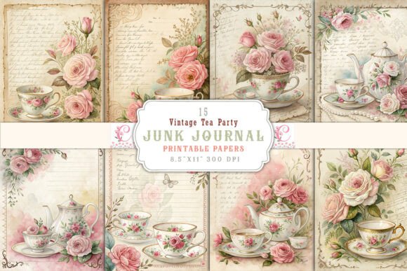 Download Vintage Tea Party Junk Journal Pages - Premium Bundle