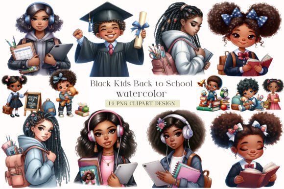 Download Black Kids Back to School - Clipart Set - Kids Collection