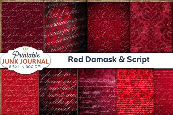 Download Red Damask Script Junk Journal Pages - Journal pages Collection