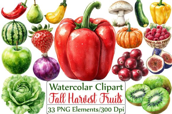 Download Fall Harvest Fruits and Veggies Clipart - Fruits Collection