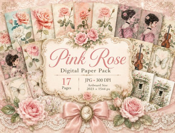 Download Vintage Rose Junk Journal Pages - Premium Bundle