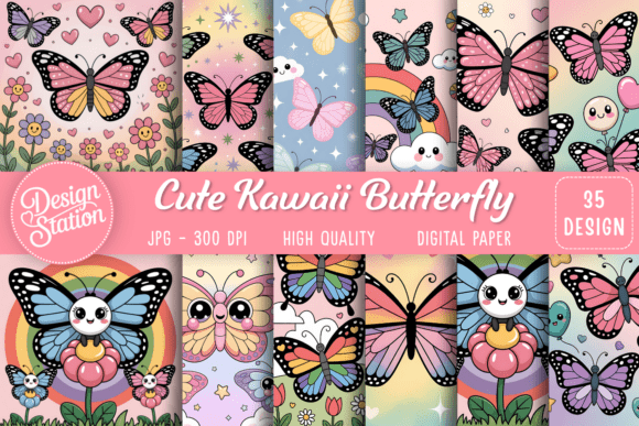 Download Cute Kawaii Butterfly Background Pack - Background Collection