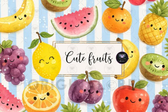 Download Cute Fruits Clipart Watercolo - Fruits Collection