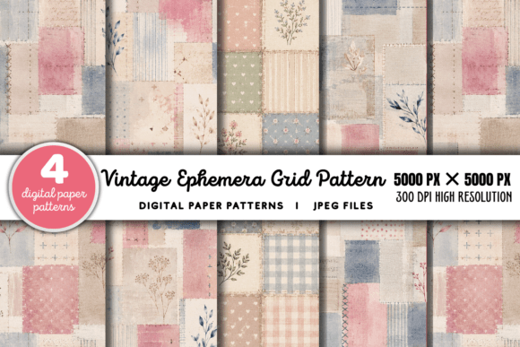 Download Vintage Grid Lined Ephemera Background 1 - Background Collection