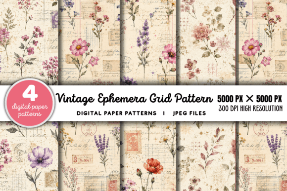 Download Vintage Grid Lined Ephemera Background 3 - Background Collection