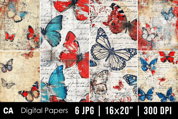Download Vintage Red Blue Butterfly Journal Pages - Journal pages Collection