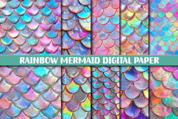 Download Rainbow Mermaid Digital Paper Background - Background Collection